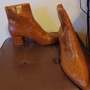 Dolce Vita Bel Cognac Crocodile Print Leather Ankle Booties